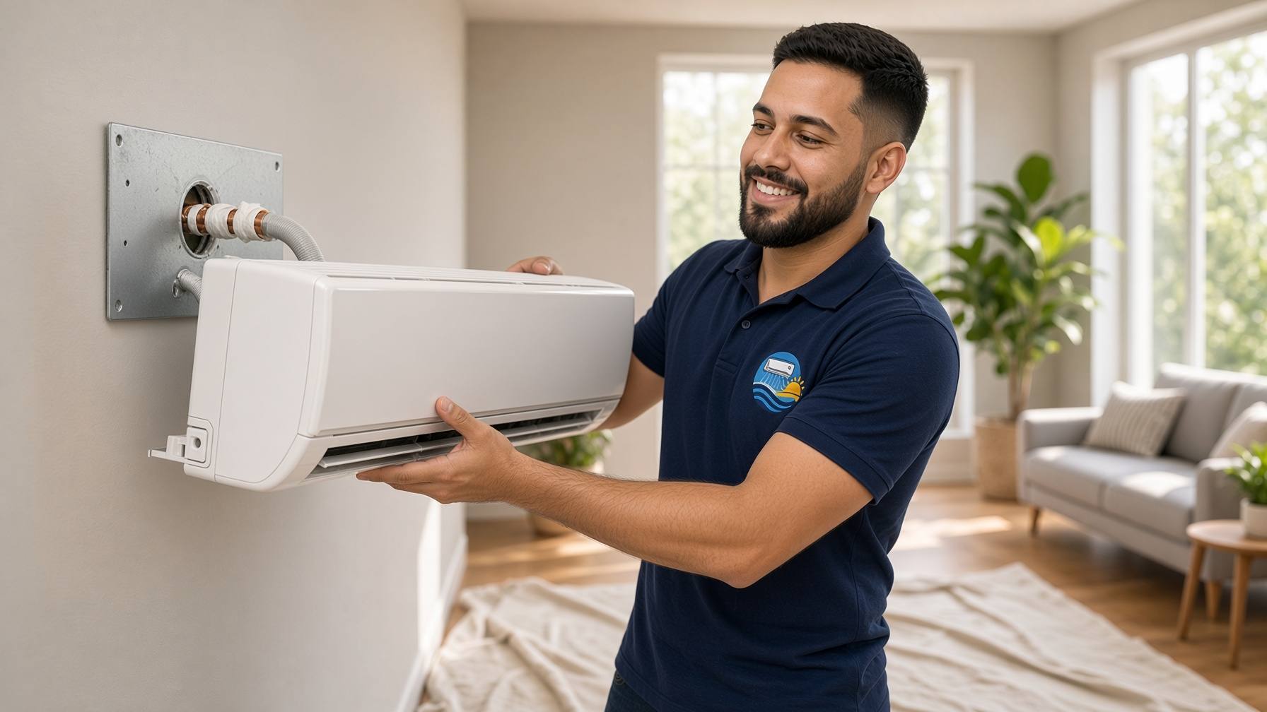 Técnico da Climatização Araruama retirando da parede a evaporadora de um ar-condicionado split